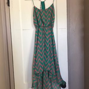 Chiffon Teal and peach high-lo summer dress